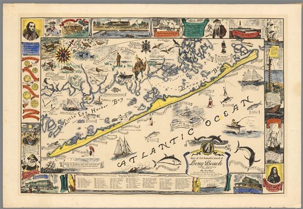 Charles Edgar Nash 1940 pictorial map of Long Beach Island showing Surf City and nearby LBI communities
