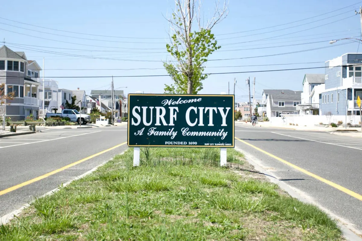 Long Beach Boulevard in central Surf City NJ showing the walkable stretch of shops, restaurants, and beach access that makes Surf City one of the best bases for an LBI vacation rental week