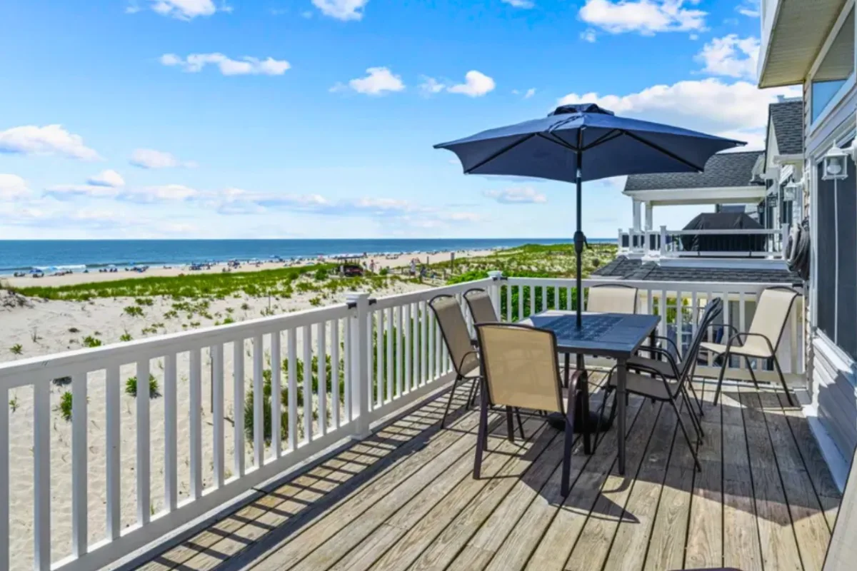 Rental homes on Long Beach Island NJ lined up along a residential street showing the variety of LBI weekly vacation rental houses